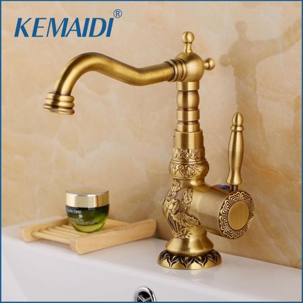 

bathroom sink faucets kemaidi antique brass deck mounted basin water faucet with single handle one and cold carved