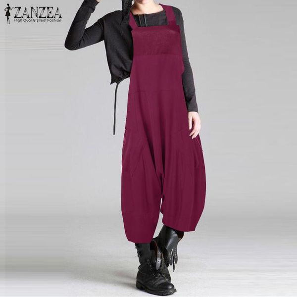 

women's jumpsuits & rompers 2021 summer casual pants zanzea women work fashion drop crotch overalls solid looselong harem romper female, Black;white