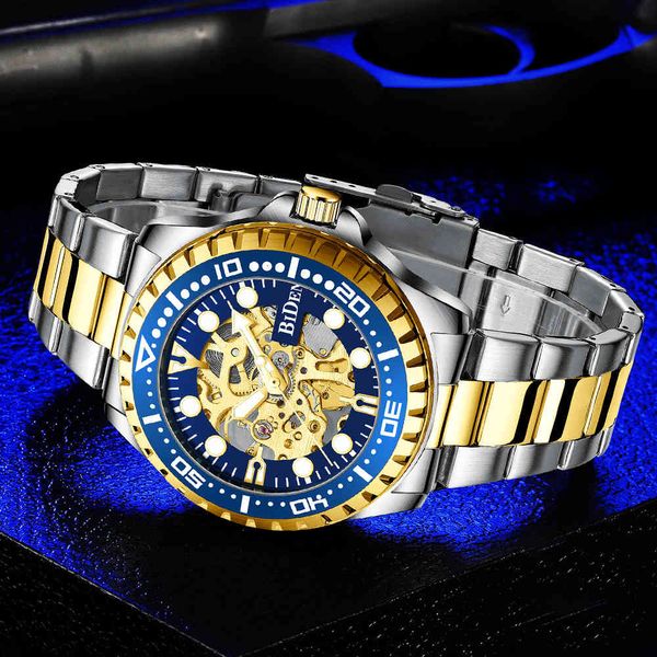 

gold sier dial bezel 3atm waterproof rvs dive fashion men automatic mechanical watch business style watches clock, Slivery;brown