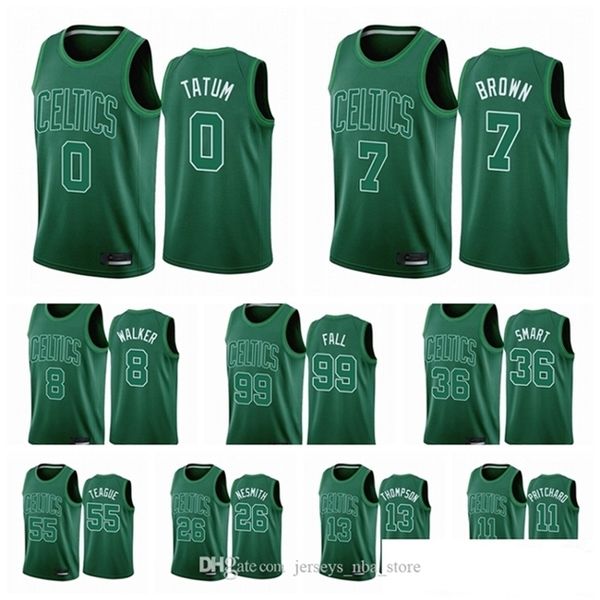 

092020 2021 wholesale mens jayson tatum jaylen brown marcus smart tacko fall earned edition green custom printed basketball jersey, Black