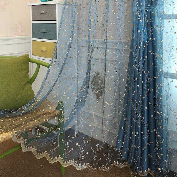 Gestickter Luxus-Tüll-Vorhang für Wohnzimmer, Schlafzimmer, Blumen-Voile-Schiervorhang, Fenster-Bildschirm, Organza-Vorhänge für die Küche 210712