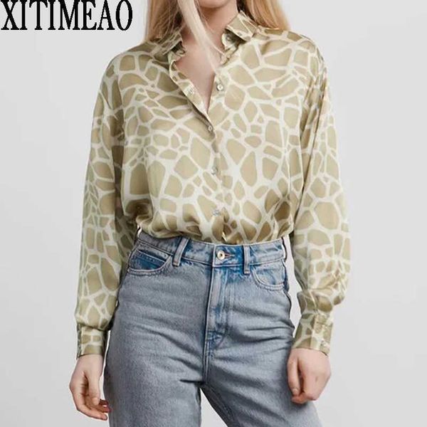 

za spring autumn women retro leopard printing simple style loose long sleeve shirt casual chic xitimeao 210602, White
