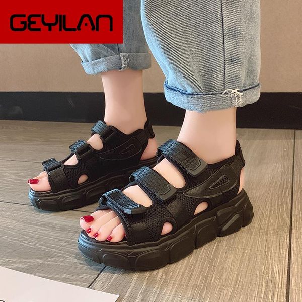 

women flat sandals gladiator open toe soft jelly female summer platform for girl casual beach shoes woman, Black