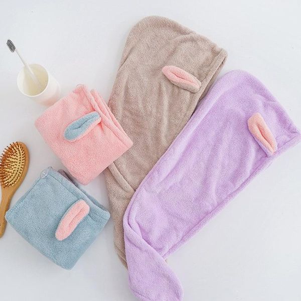 

super practical ears thick coral quick dry towel shower caps