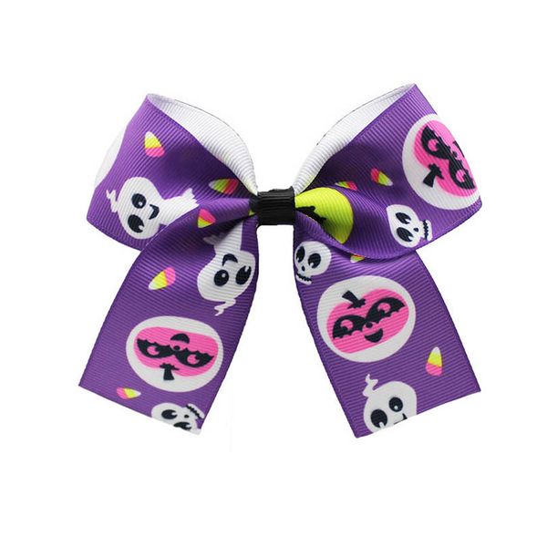 

girls hair accessories clips kids barrettes baby bb clip childrens halloween bows hairpin pumpkin cartoon pattern ribbon 4.5inch b8202, Slivery;white