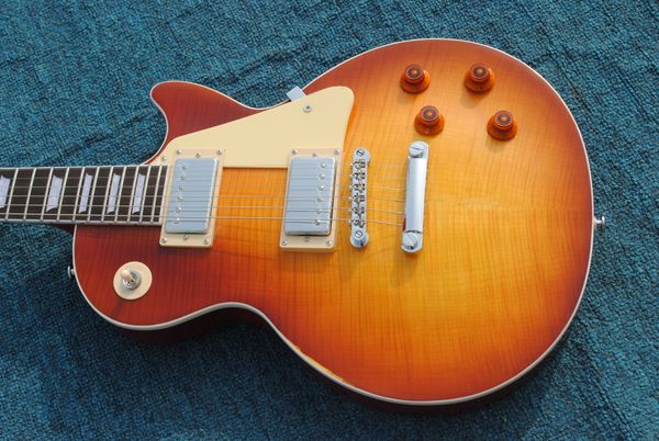 

delivery, tiger flame maple electric guitar, yellow guitar, new electric guitar