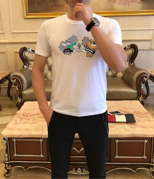 

2021 men and women same mercerized cotton round collar t shirt street style casual cartoon, alphabetic print short sleeve size m-4xl#12, White;black