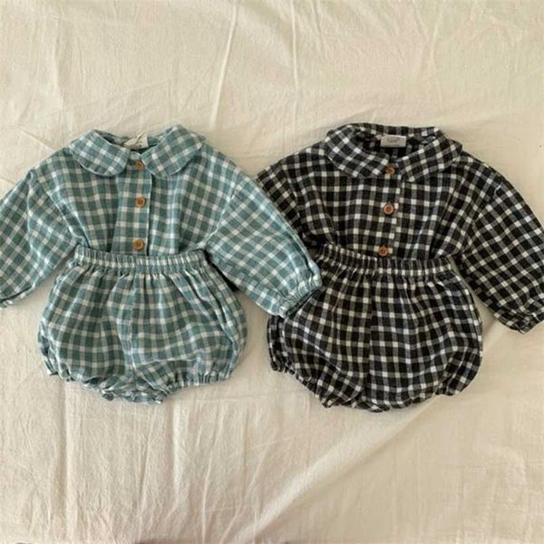 

mi baby clothing plaid full sleeve shirt and bloomer 2pcs boys clothes set fashion toddler girls set 220118, White