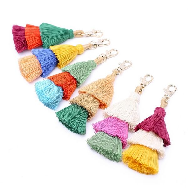 Colorido multi camada linha tassel chave chaveiro bolsa pendura keychain mulheres moda jóias e arenoso