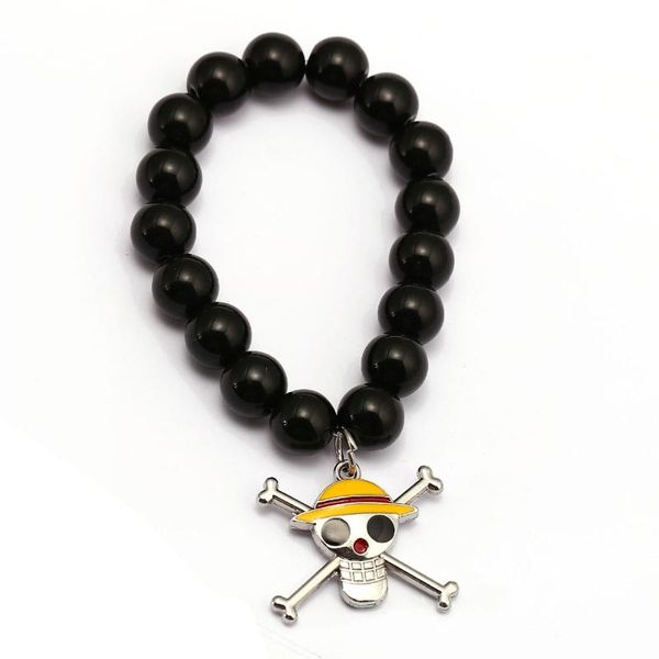 

charm bracelets anime one piece luffy zoro sanji handmade natural black onyx beads bracelet men women bangle jewelry accessories, Golden;silver