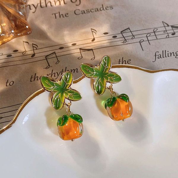 

"sweet persimmon" glass persimmon earrings, Silver