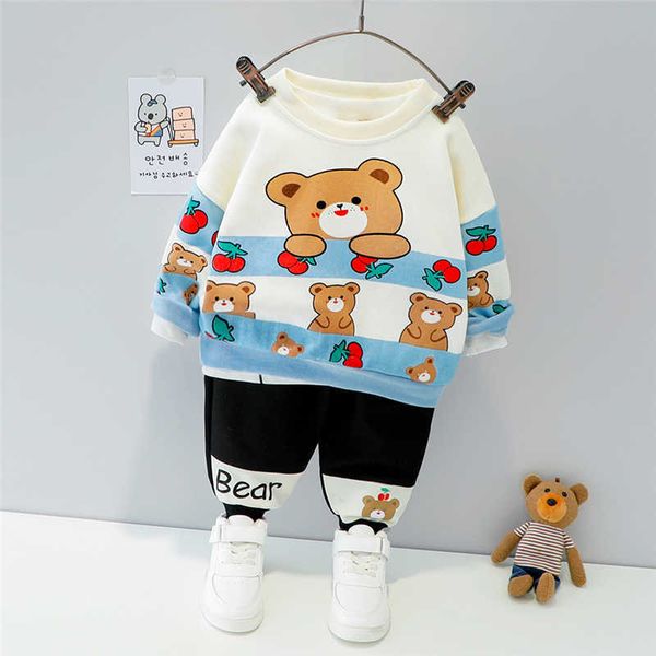 

hylkidhuose baby girls boys clothing sets 2021 spring autumn children cartoon bear t shirt pants toddler infant kids clothes x0902, White
