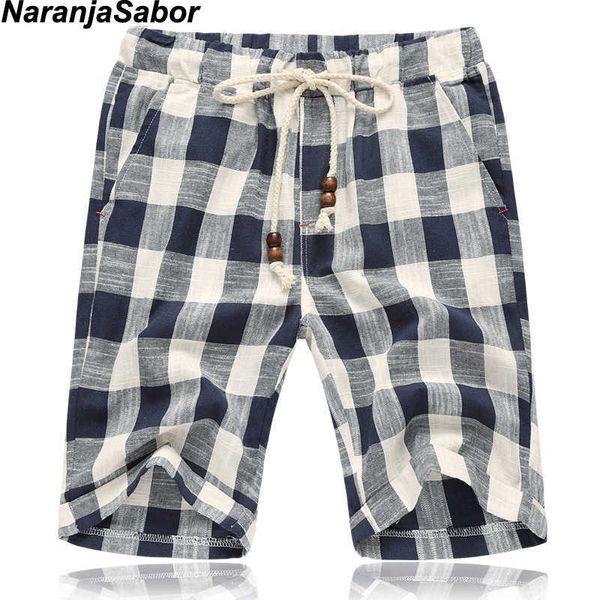 NARANJASABOR Summer Mens Casual Shorts Cotton Plaid Beach Men Moda Breve Maschile Sport maschile Cool Brand Abbigliamento 5xL N505 210714