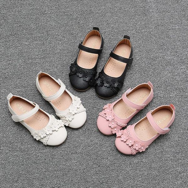 

sneakers summer faux leather girls flat shoes soft bottom flower splicing girl princess formal wedding dress eur 26-35, Black;red