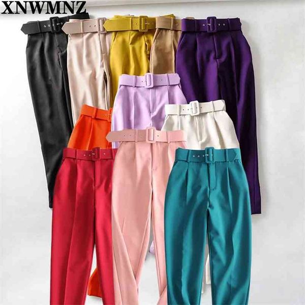 

women fashion solid color sashes casual slim pants chic business trousers female fake zipper pantalones mujer retro 210520, Black;white