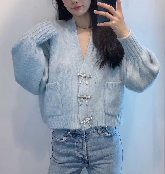 

women's knits & tees 1 set korea style vintage bow diamond lantern sleeve knitting cardigan single-breasted button tank b1ch, White