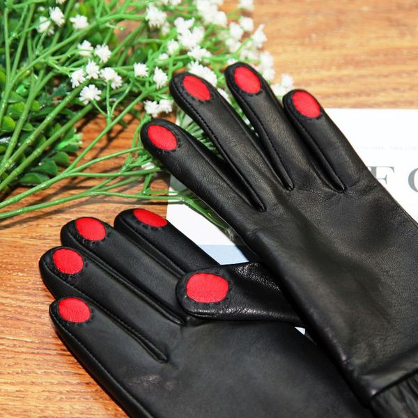 

five fingers gloves 2021 genuine leather female lambskin autumn winter plus velvet thicken cute woman' dq9106, Blue;gray