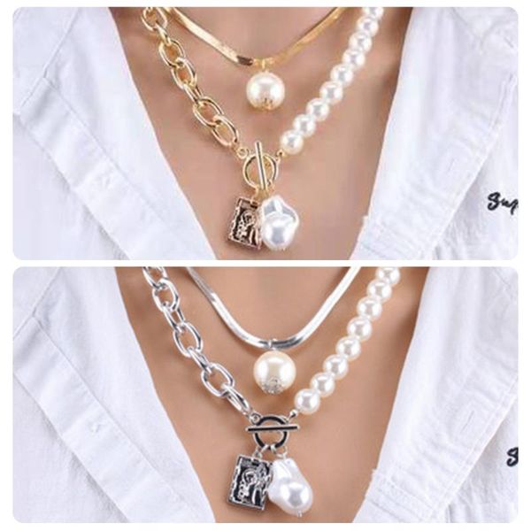 

pendant necklaces 2021 pearls geometric pendants jewelry gifts for women double layer necklace stylish nov99, Silver
