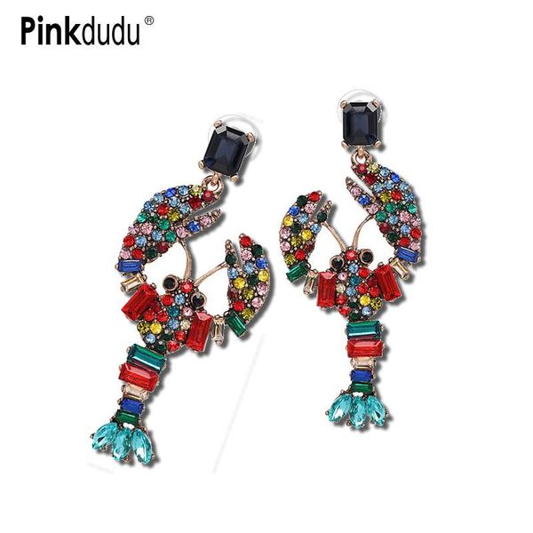 

dangle & chandelier pinkdudu bohemian animal lobster shaped earrings statement vintage multicolor crystal jewelry for women pd114, Silver