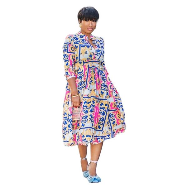 

ethnic clothing 2021 fashion style summer african women printing polyester dress dresses for print maxi, Red