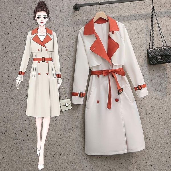 

women's trench coats trendy contrast color mid-length windbreaker korean style clothes female jacket design ol coat luxury clot, Tan;black
