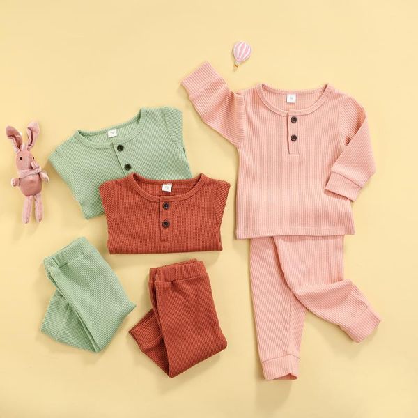 

clothing sets citgeeautumn solid born baby girls boys outfits long sleeve button sweatshirt + trousers spring casual clothes set, White