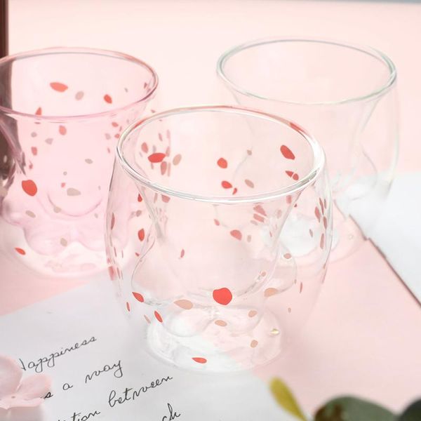 

mugs cat claw/ cup double glass coffee mug cartoon cute milk juice cafe