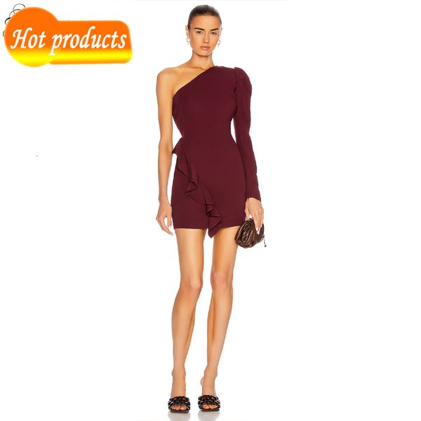 

two piece dress you ladies'dress important occasion red wine party shoulder frilly bandage jjd2, White