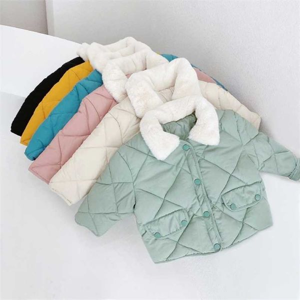 

winter children's warm cotton jackets girls clothes kids babys rabbit fur collar coats korean girl boys outerwears 211203, Blue;gray