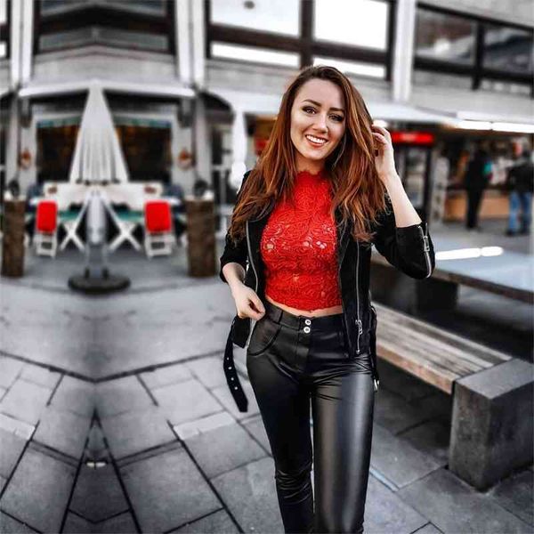 

women's jeans sweatpants mid rise winter pu leather pants women shining super skinny faux trousers warm fleece lined w75p, Blue