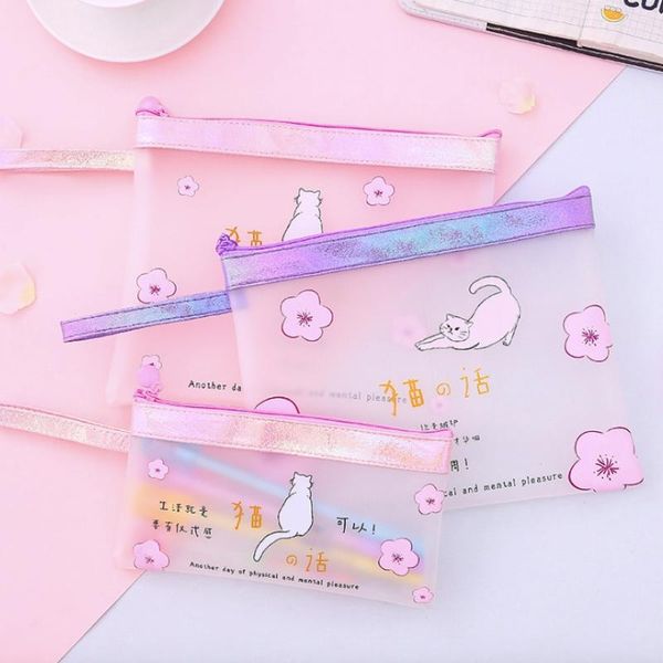 

pencil bags kawaii transparent tpu waterproof case stationery cat animals bag school supplies student gift