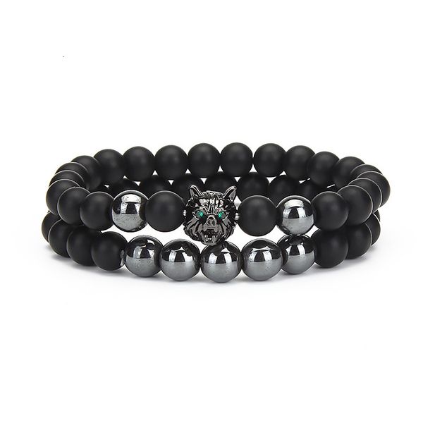 

bracelet men's set with micro inlaid wolf head zircon, Golden;silver