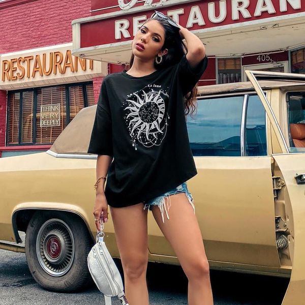 

women's t-shirt 4# tee shirt women short sleeve sun pattern printed loose t-shirts gothic vintage punk mujer camisetas, White