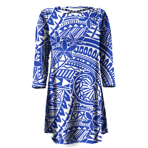 

casual dresses polynesian viking fashion women round neck long sleeves print dress cutout backless knee-length oem wholesale, Black;gray