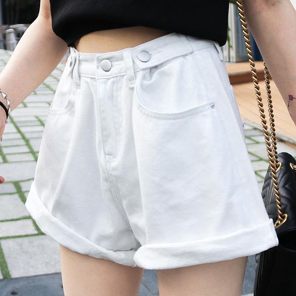 

women's jeans lguc.h wide leg shorts 2021 loose women denim casual washed jean korean style short femme white black, Blue