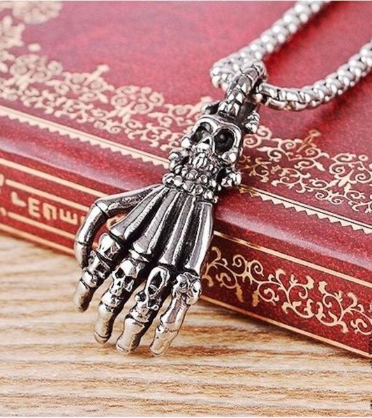 

chains european and american punk gothic jewelry personalized ghost claw palm exaggerated pendant necklace, Silver