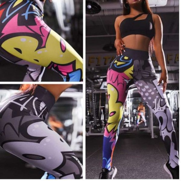 

wear cartoon print personalized high waist Yoga Pants sports Leggings, Gray