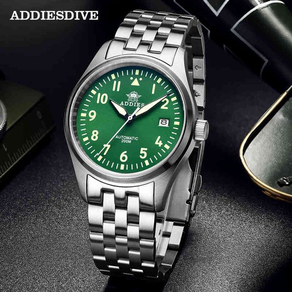 

addies dive pilot watch automatic mechanical diver c3 luminous men's watches divers sapphire crystal 200m dive watch nh35, Silver