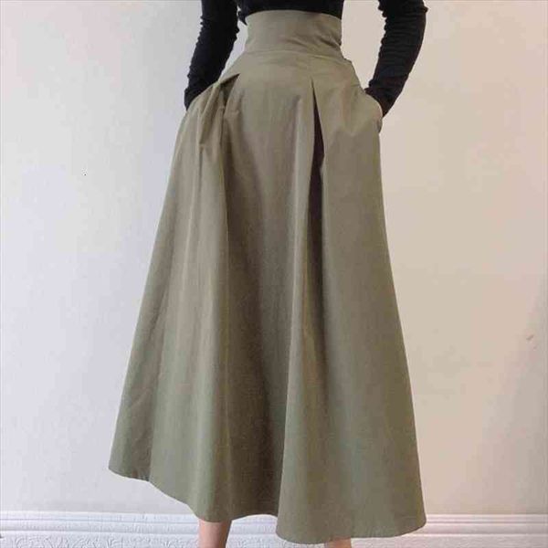 

army green high waist maxi skirt autumn winter women bottoms ol fashion elegant solid a-line long skirts womens, Black