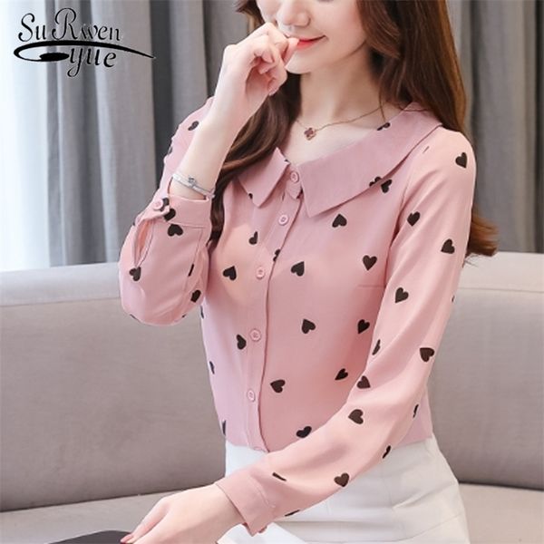 

blusas autumn fashion long sleeve women blouse plus size chiffon shirt korean casual print sweet slim lady clothes 6263 210421, White