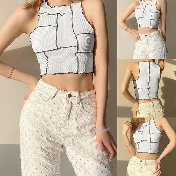 

women's tanks & camis kf-solid color stitching ruffled lace vest casual sleeveless navel street party club summer, White
