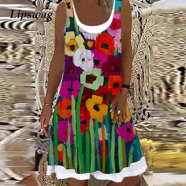 

2021 summer casual square collar party dress fashion women sleeveless tank loose dress female vintage floral print a-line dresshigh quality, Black;gray
