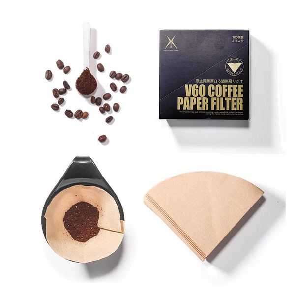 

coffee filters 100 pieces filter paper v shape cone for v60 dripper cups espresso hand made cafe drip tools