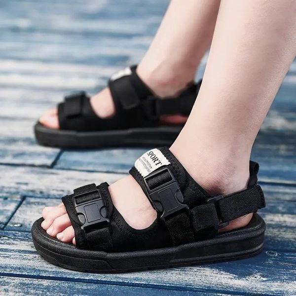 

sandals children's summer boy's and girl's thick soled ribbon casual dual purpose beach slippers size 28-36, Black;red