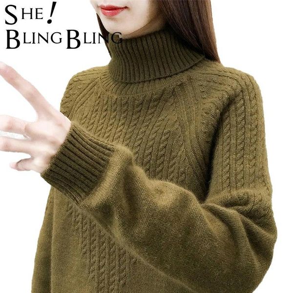 

autumn winter knitted turtleneck sweater women clothing thick oversized pullovers long sleeve warm sweaters female 210523, White;black