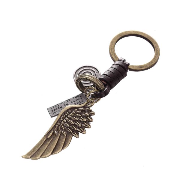 

key chain leather creative gift strange personality angel's wing ring, Silver