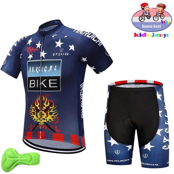 

summer children's short sleeve cycling jersey pro team boy mtb suit boys sports triathlon racing sets, Black;blue