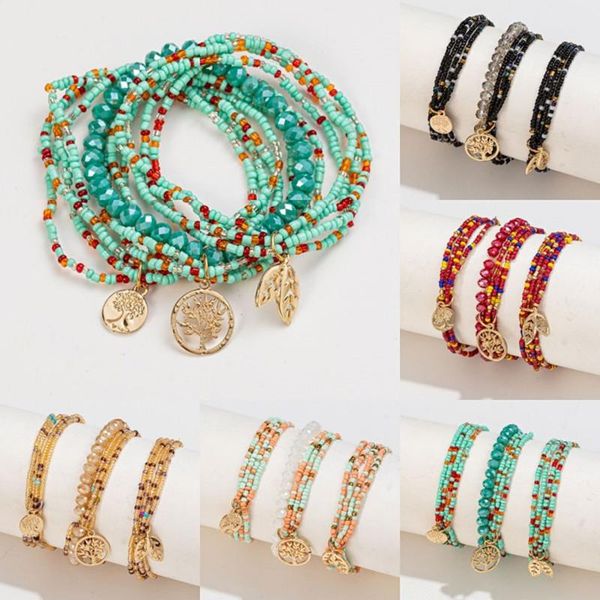 

charm bracelets items ethnic handmade multicolor acrylic beads for women tree pendant bracelet sets bohemian jewelry gifts, Golden;silver
