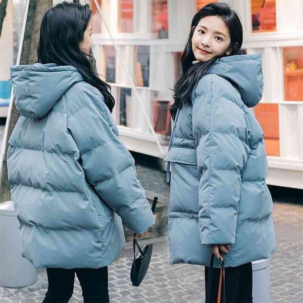 

fashion winter women jacket cotton padded parka outwear hooded solid color female warm thick oversize coat 210519, Black