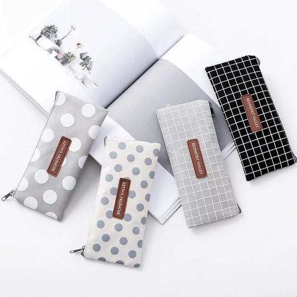 

6Pieces/Lot 1pcs Brief Style Pencil Bag Stationery Storage Grid Stripes Canvas Pencil Bag School Gift Stationery Supply